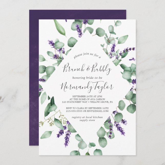 Rustic Lavender and Eucalyptus Brunch and Bubbly Invitation (Front/Back)