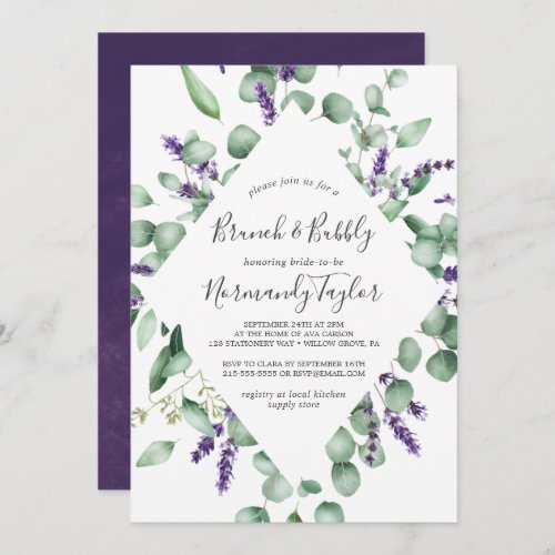 Rustic Lavender and Eucalyptus Brunch and Bubbly Invitation