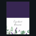 Rustic Lavender and Eucalyptus Buffet Food Labels Table Number<br><div class="desc">These rustic lavender and eucalyptus buffet food labels are perfect for a simple and elegant outdoor event. The floral design features watercolor eucalyptus leaves and greenery with sprigs of purple wildflowers. Customize each card with the food name and purchase each card individually. Alternatively, leave the template sections blank (DELETE "Cupcakes...</div>