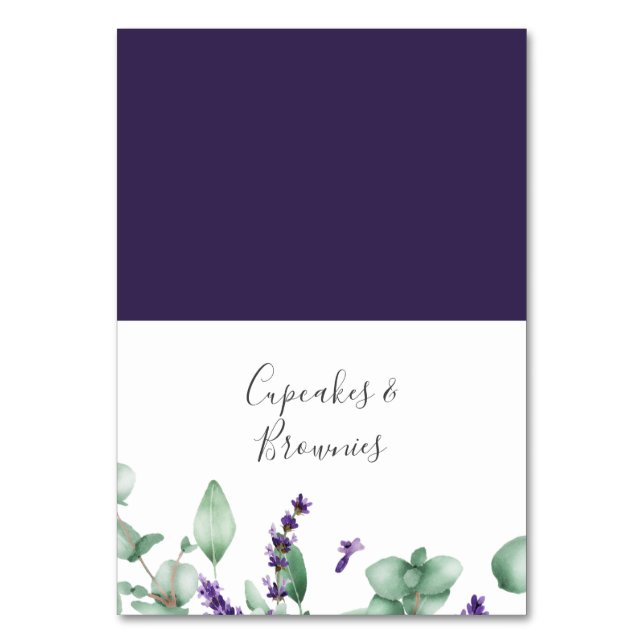 Rustic Lavender and Eucalyptus Buffet Food Labels Table Number (Front)
