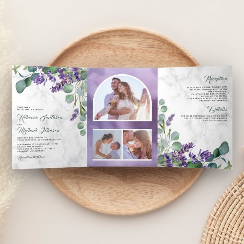 Rustic Lavender and Eucalyptus Photo Arch Wedding Tri_Fold Invitation
