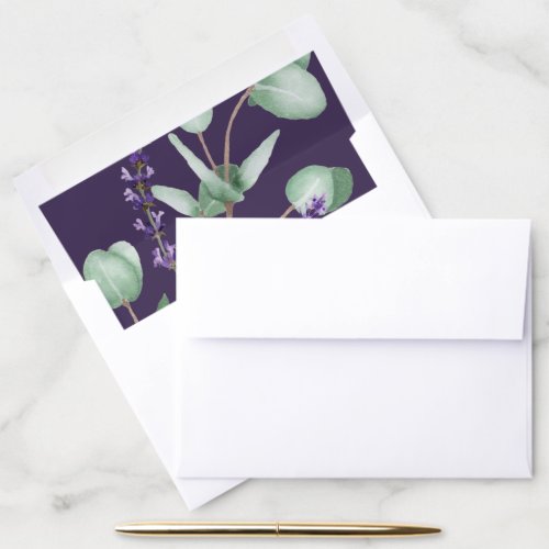 Rustic Lavender and Eucalyptus  Purple Wedding Envelope Liner