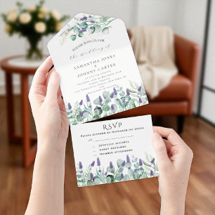 Rustic Lavender and Eucalyptus RSVP Wedding All In One Invitation