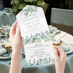 Rustic Lavender and Eucalyptus RSVP Wedding All In One Invitation