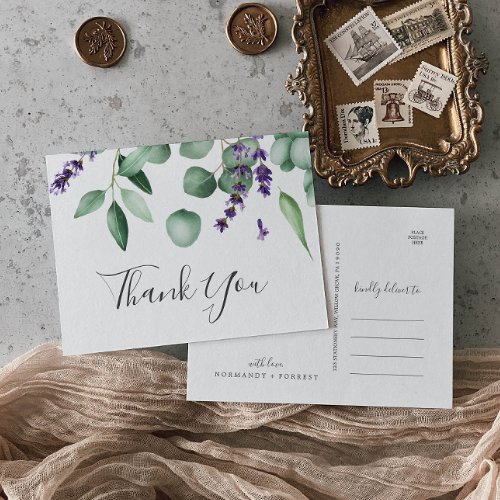 Rustic Lavender and Eucalyptus Thank You Postcard
