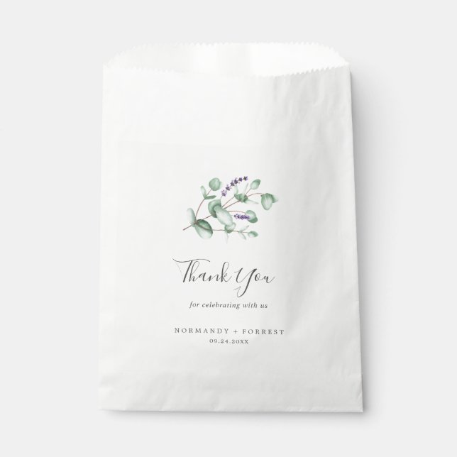 Rustic Lavender and Eucalyptus Thank You Wedding Favor Bag (Front)