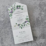 Rustic Lavender and Eucalyptus Wedding All In One Invitation<br><div class="desc">This rustic lavender and eucalyptus wedding all in one invitation is perfect for a simple and elegant outdoor wedding. The floral design features watercolor eucalyptus leaves and greenery with sprigs of purple wildflowers. Hand write your guest addresses on the back of the folded invitation, or purchase the coordinating guest address...</div>