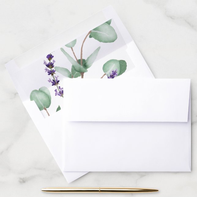 Rustic Lavender and Eucalyptus Wedding Envelope Liner (Desk)