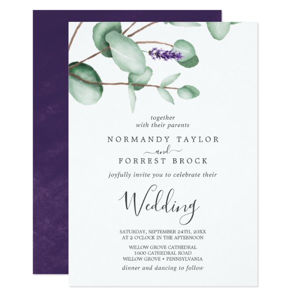 256663013994410336 Rustic Lavender and Eucalyptus Wedding Invitation