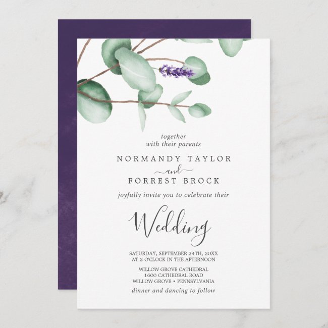Rustic Lavender and Eucalyptus Wedding Invitation