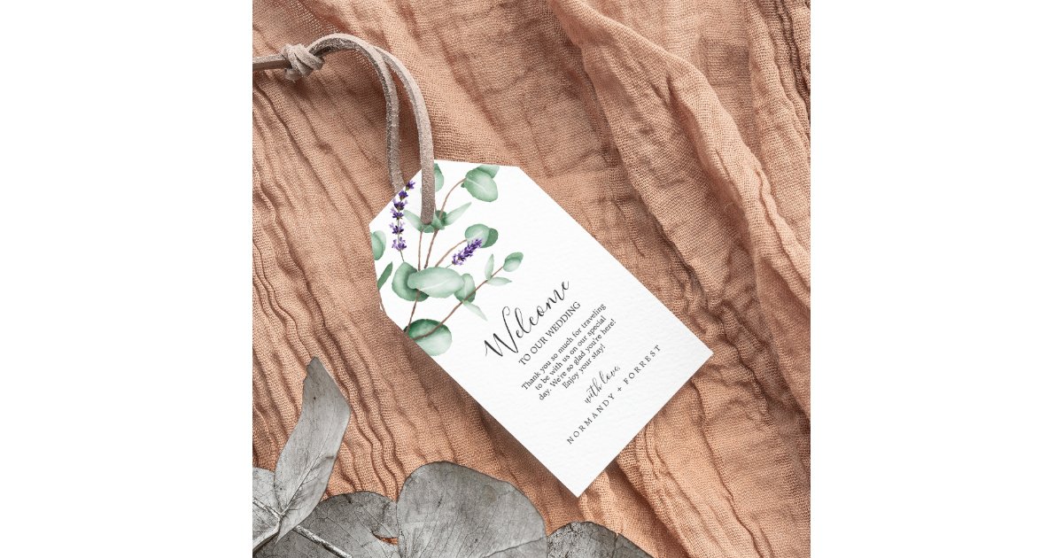 Rustic Lavender and Eucalyptus Wedding Welcome Gift Tags | Zazzle
