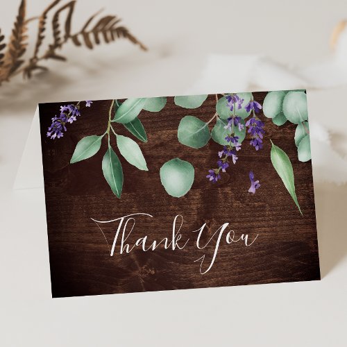 Rustic Lavender and Eucalyptus  Wooden Thank You Card