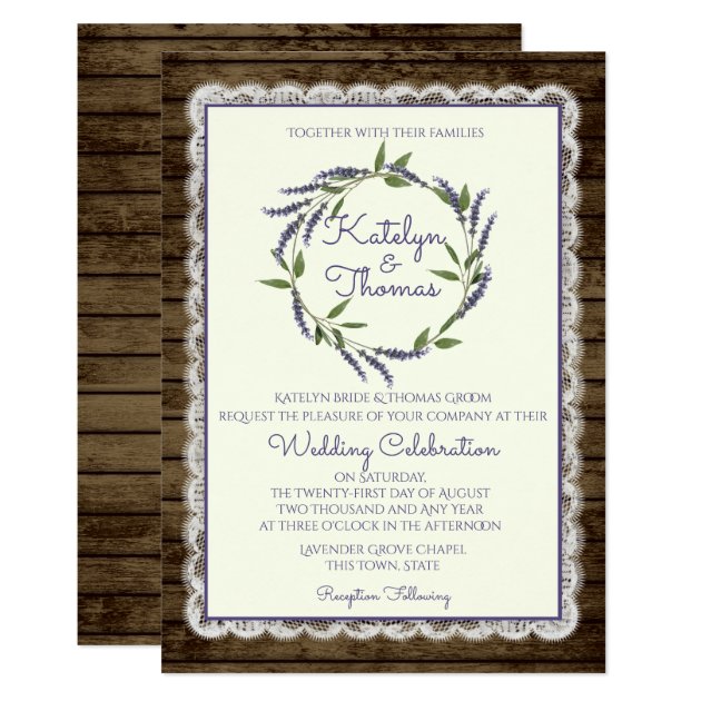 Rustic Lavender And Lace Wedding Invitation