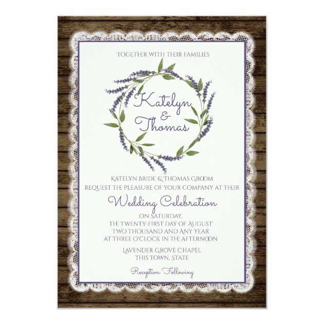 Rustic Lavender And Lace Wedding Invitation