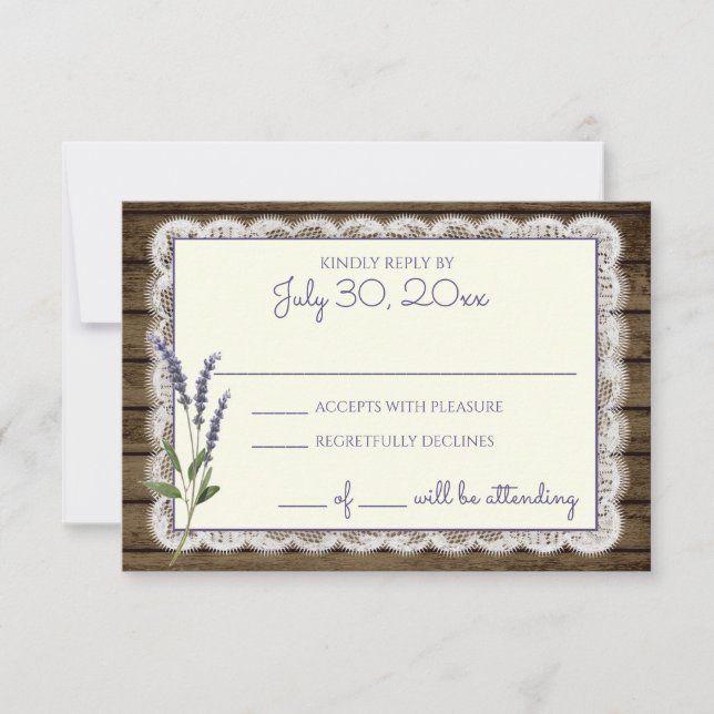 Rustic Lavender and Lace Wedding Response Card (Front)