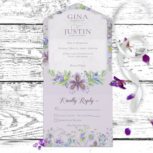 Rustic Lavender  Blue Floral No Dinner All In One Invitation