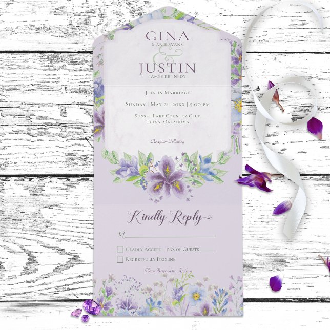 Rustic Lavender & Blue Floral No Dinner All In One Invitation (Creator Uploaded)