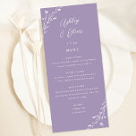 Rustic Lavender Botanical Wedding Menu Card<br><div class="desc">This lovely wedding reception menu card features a lovely lavender purple background with hand-drawn wildflowers and elegant typography in white. Together these elements create an rustic yet elegant wedding menu that would be perfect for a romantic wedding any time of the year. This design coordinates with our Rustic Wildflowers wedding...</div>