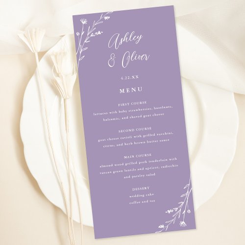 Rustic Lavender Botanical Wedding Menu Card