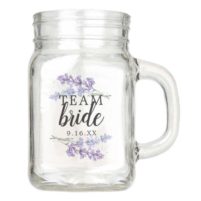 Rustic Lavender Bridal Shower Team Bride Date Mason Jar (Front)