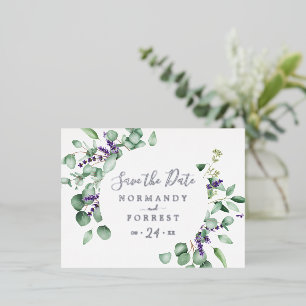 Rustic Lavender Circle   Silver Foil Save the Date Foil Invitation Postcard