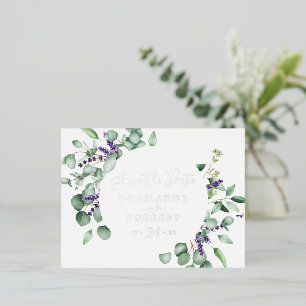 Rustic Lavender Circle   Silver Foil Save the Date Invitation Postcard