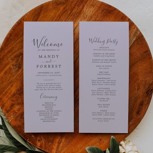 Rustic Lavender Coordinate Light Purple Wedding Program