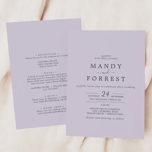 Rustic Lavender Coordinate Pale All In One Wedding Invitation
