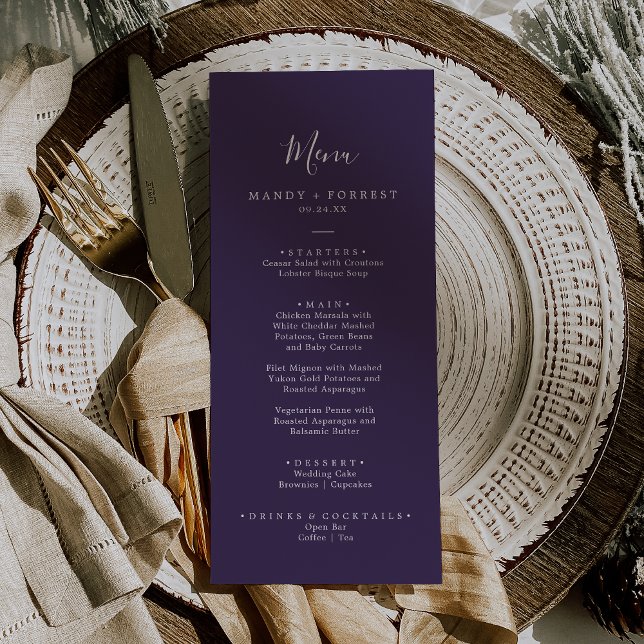 Rustic Lavender Coordinate Plum Wedding Dinner Menu (Creator Uploaded)
