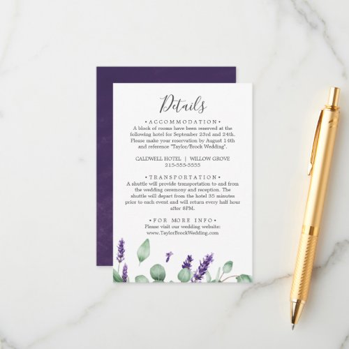 Rustic Lavender Details Enclosure Card