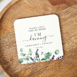 Rustic Lavender Don't Take My Drink I'm Dancing Round Paper Coaster<br><div class="desc">This rustic lavender "please don't take my drink I'm dancing" coaster is perfect for a simple and elegant wedding reception. The floral design features watercolor eucalyptus leaves and greenery with sprigs of purple wildflowers.</div>