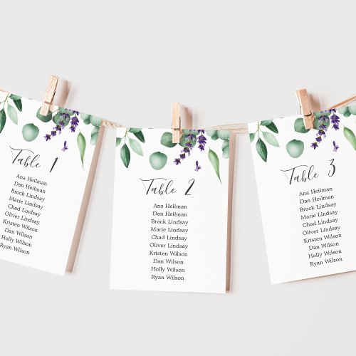 Rustic Lavender Double Sided Seating Chart Cards