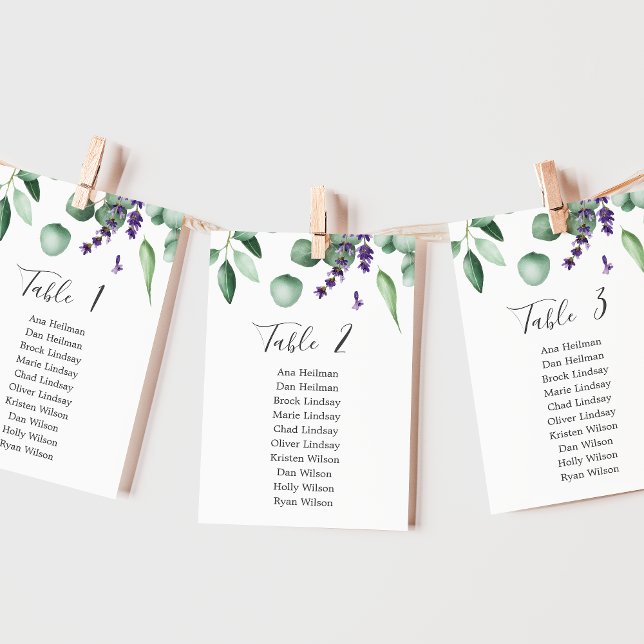 Rustic Lavender Double Sided Seating Chart Cards (Creator Uploaded)