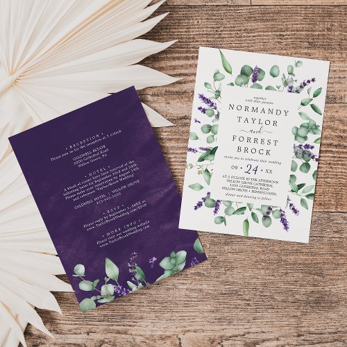Rustic Lavender  Eucalyptus All In One Wedding Invitation