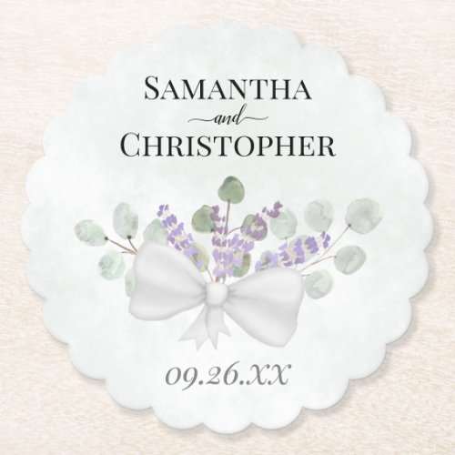 Rustic Lavender  Eucalyptus Bouquet Wedding Paper Coaster