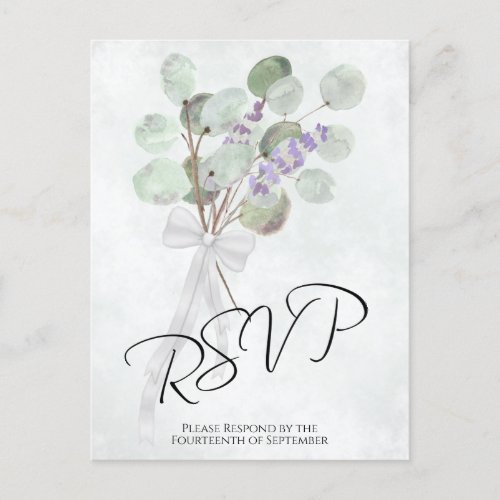Rustic Lavender Eucalyptus Bouquet Wedding RSVP Postcard