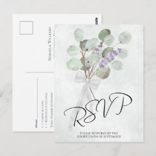 Rustic Lavender Eucalyptus Bouquet Wedding RSVP Postcard