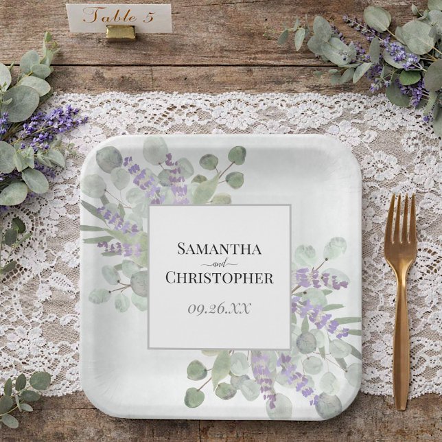 Rustic Lavender & Eucalyptus Elegant Boho Wedding Paper Plates (Creator Uploaded)