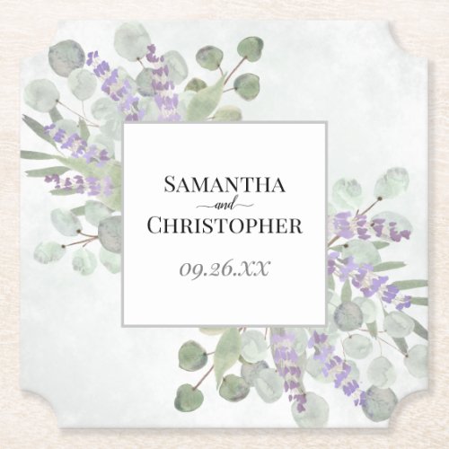 Rustic Lavender  Eucalyptus Elegant Wedding Paper Coaster