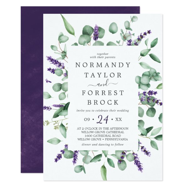 256718015506164535 Rustic Lavender & Eucalyptus Floral Frame Wedding Invitation