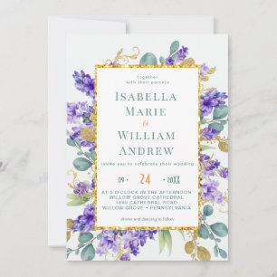 Rustic Lavender Eucalyptus Floral Wedding  Invitation
