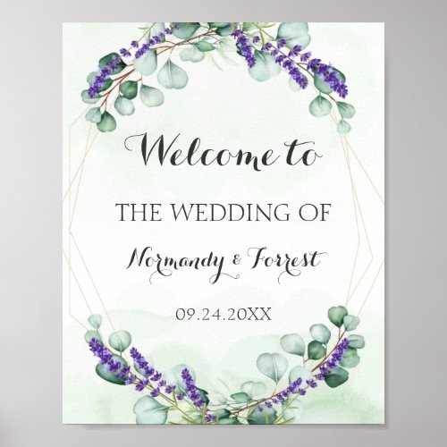 Rustic Lavender Eucalyptus Gold Wedding Welcome Poster