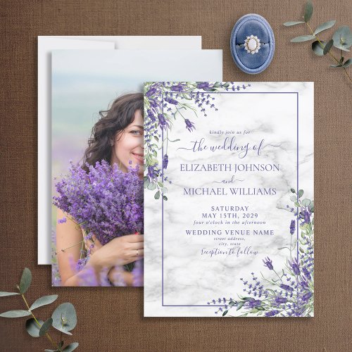 Rustic Lavender Eucalyptus Greenery Photo Wedding Invitation