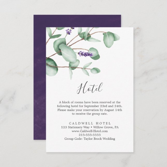 Rustic Lavender & Eucalyptus Hotel Enclosure Card (Front/Back)