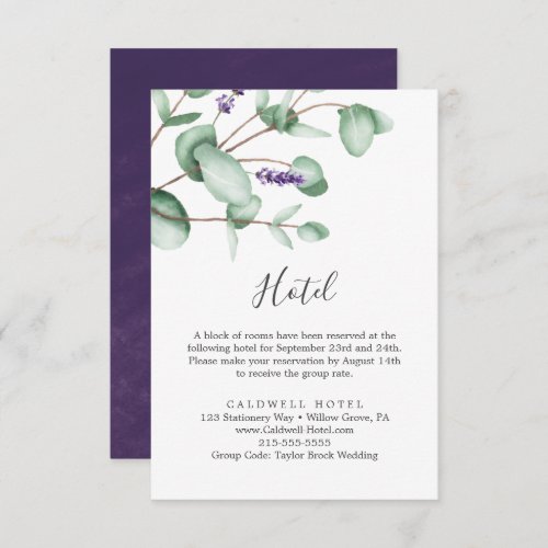 Rustic Lavender  Eucalyptus Hotel Enclosure Card