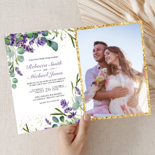 Rustic Lavender Eucalyptus Photo QR Code Wedding Invitation