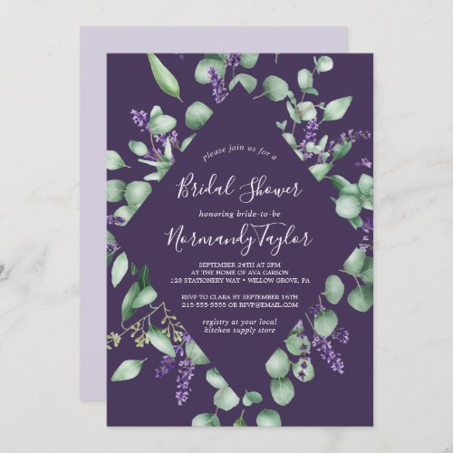 Rustic Lavender  Eucalyptus Purple Bridal Shower Invitation