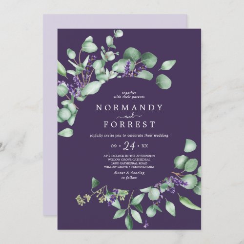 Rustic Lavender  Eucalyptus Purple Casual Wedding Invitation