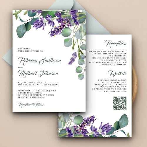 Rustic Lavender Eucalyptus QR Code Wedding Invitation