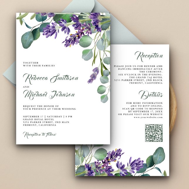 Rustic Lavender Eucalyptus QR Code Wedding Invitation (Creator Uploaded)
